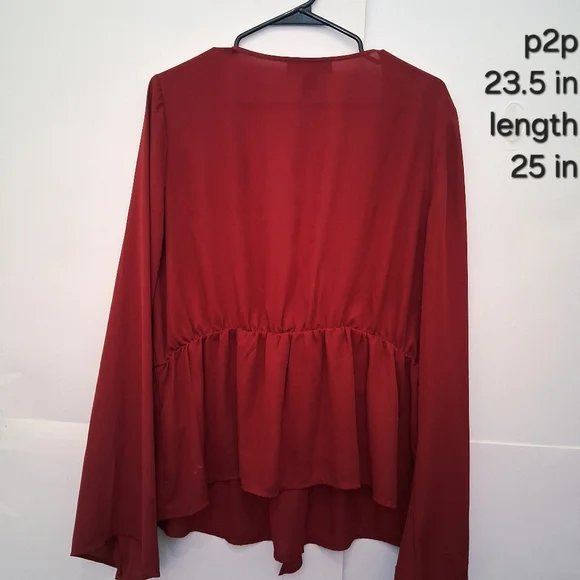 5/$10⚪️Forever 21 Red Burgundy Tie-Front Blouse - Picture 2 of 7